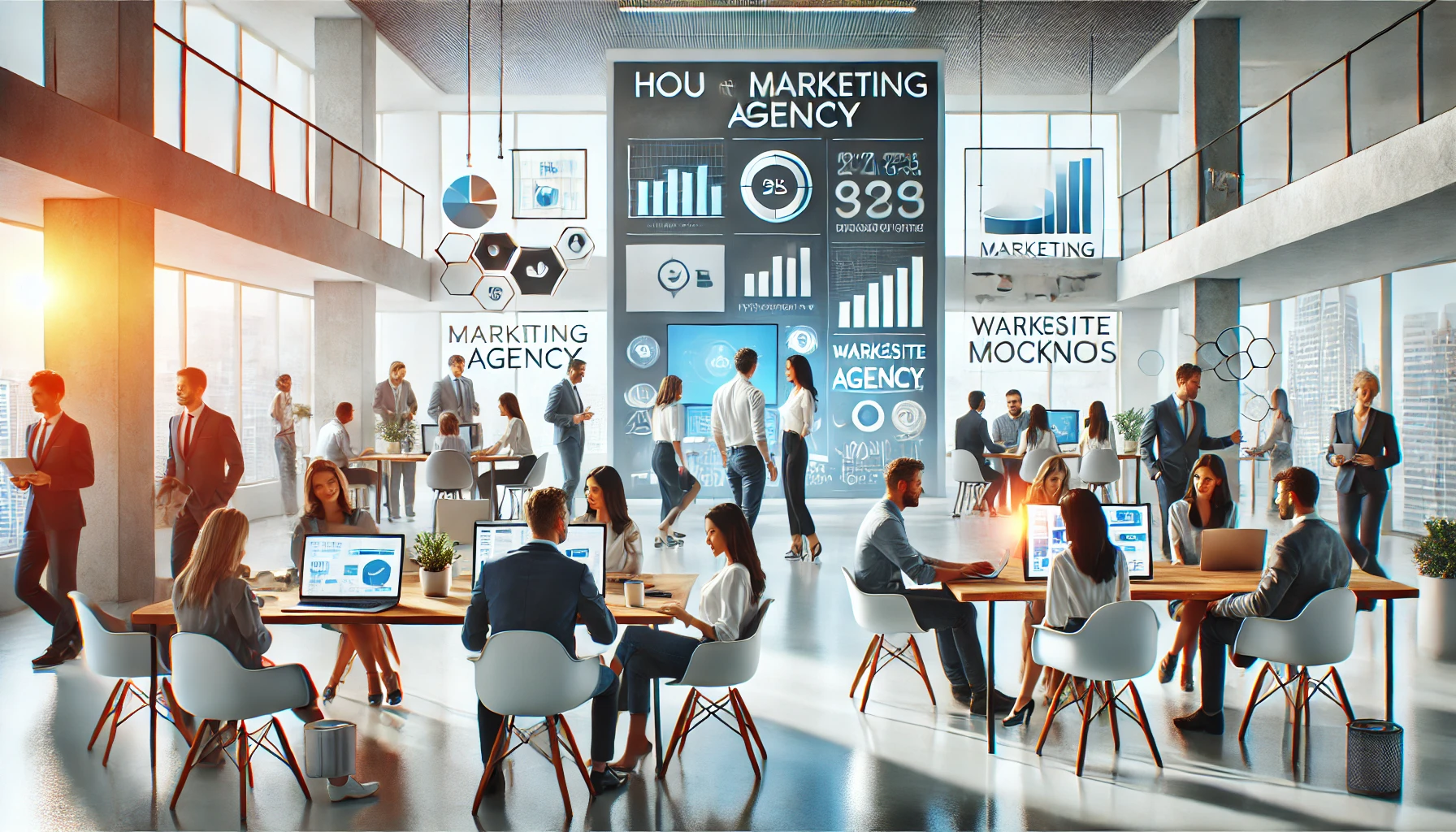 Creative agency team collaborating on marketing and app development